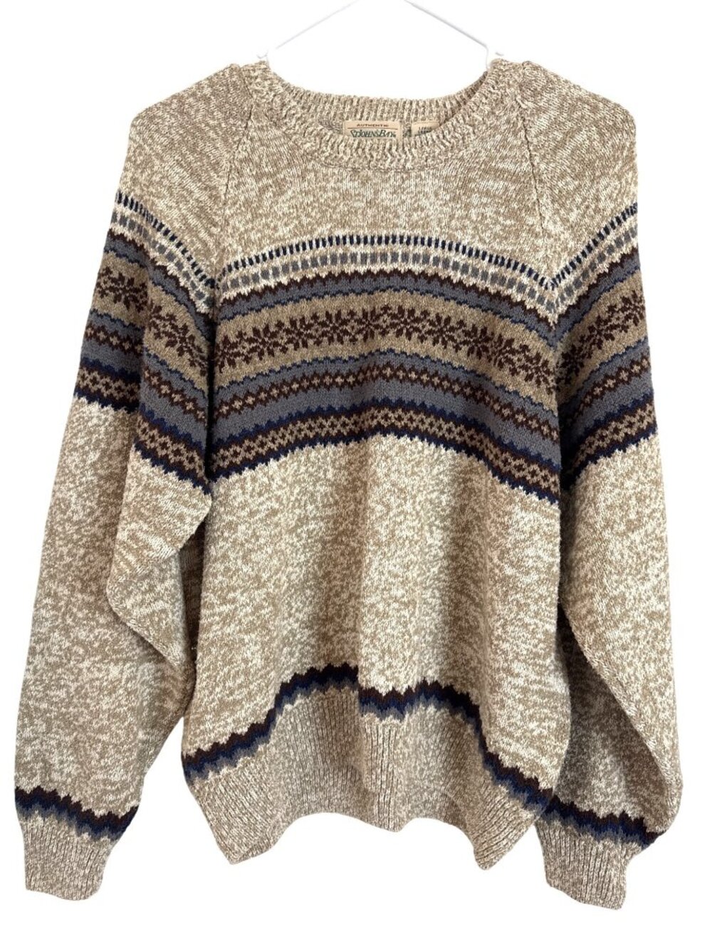 Vintage St. Johns Bay Sweater Cozy Fair Isle Knit Large Silk Cotton Blend